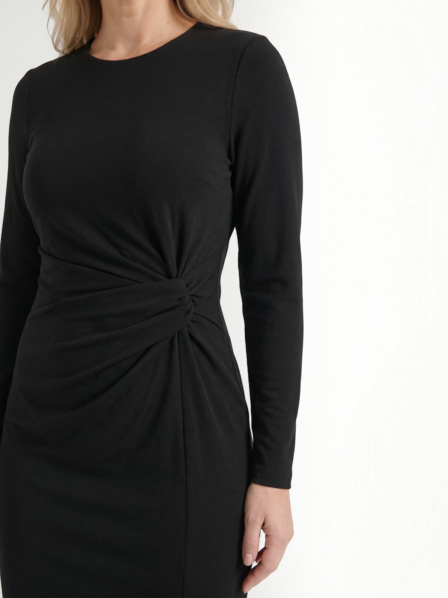 Danna Ribbed Knot Wrap Midi Dress with Slit