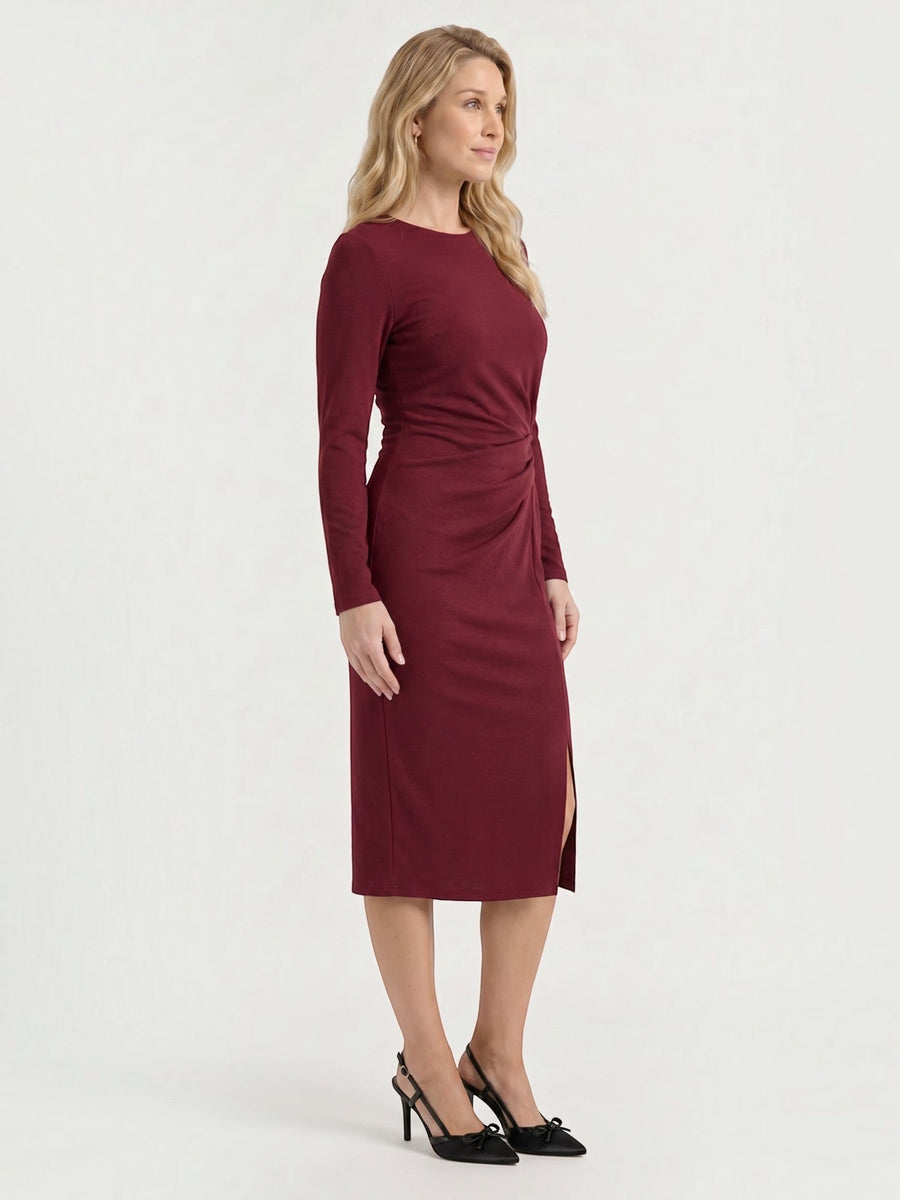 Danna Ribbed Knot Wrap Midi Dress with Slit