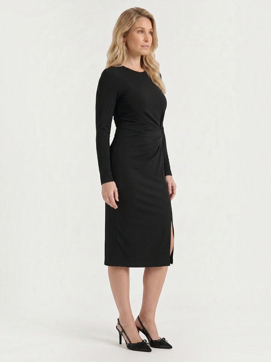 Danna Ribbed Knot Wrap Midi Dress with Slit