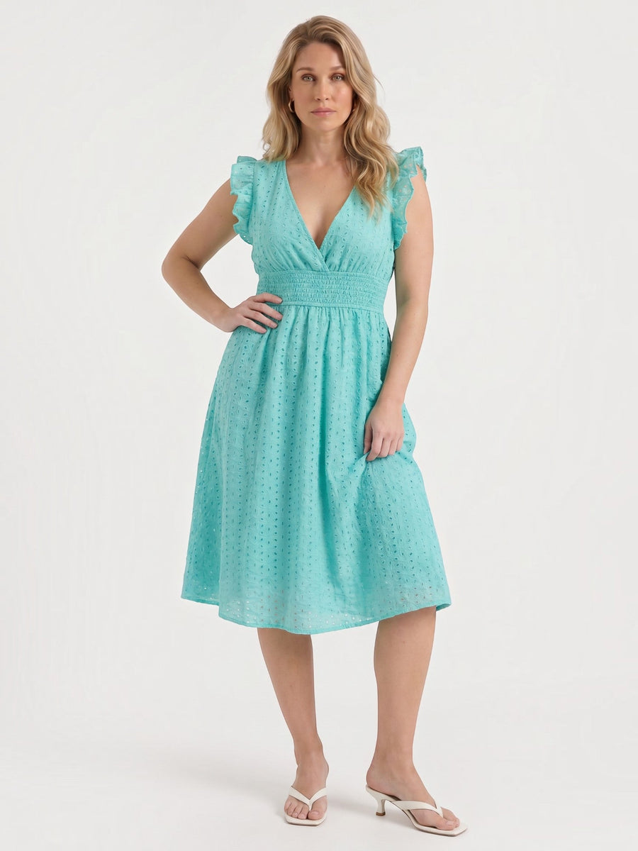 Florence Broderie Anglaise Ruffle Strap Midi Dress