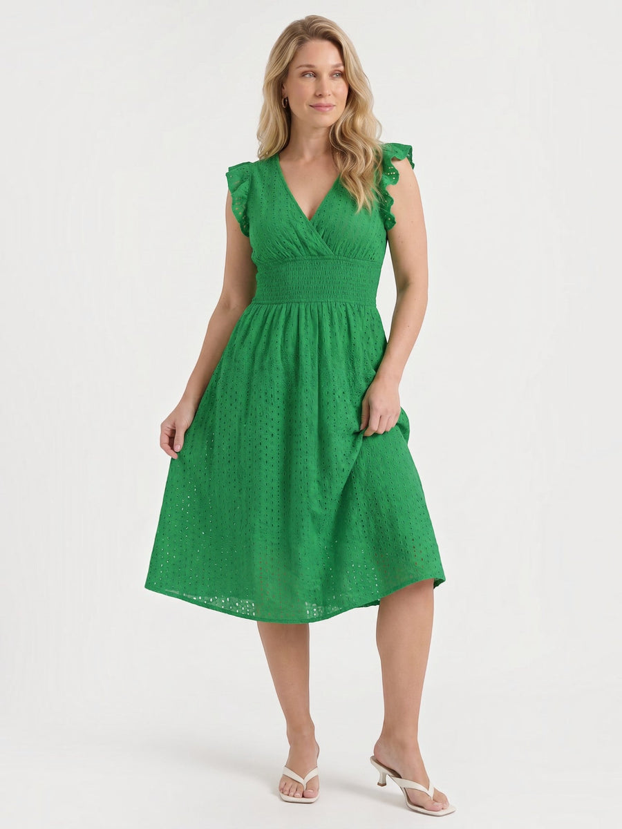 Florence Broderie Anglaise Ruffle Strap Midi Dress