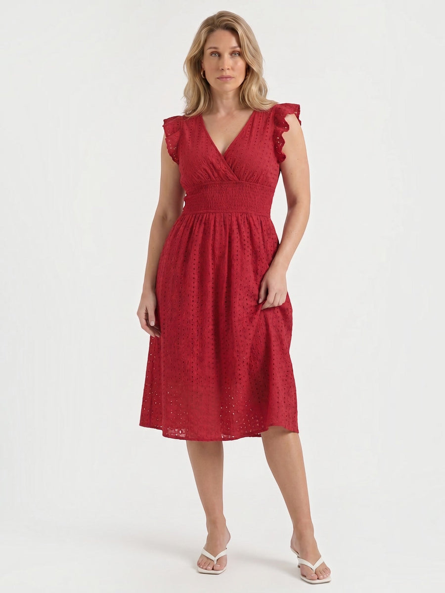 Florence Broderie Anglaise Ruffle Strap Midi Dress