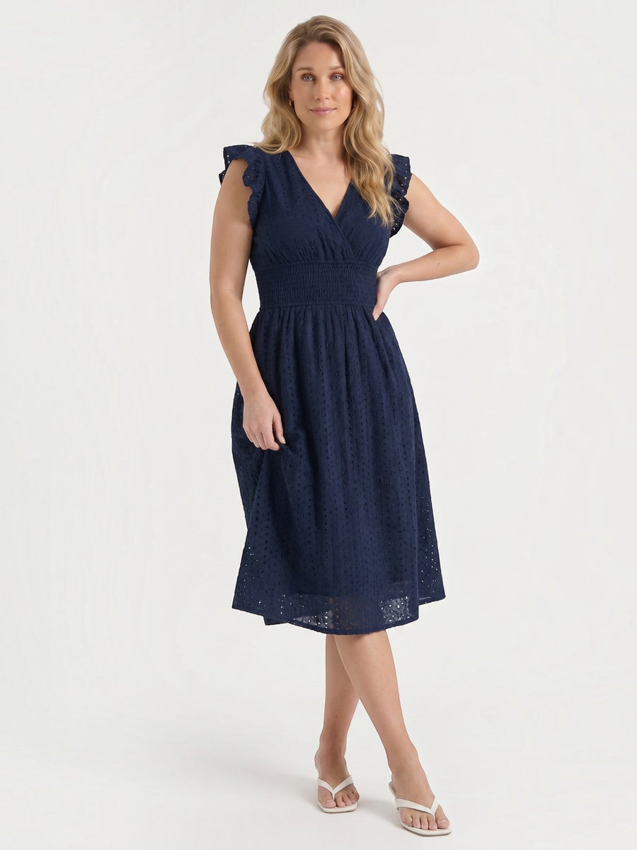 Florence Broderie Anglaise Ruffle Strap Midi Dress