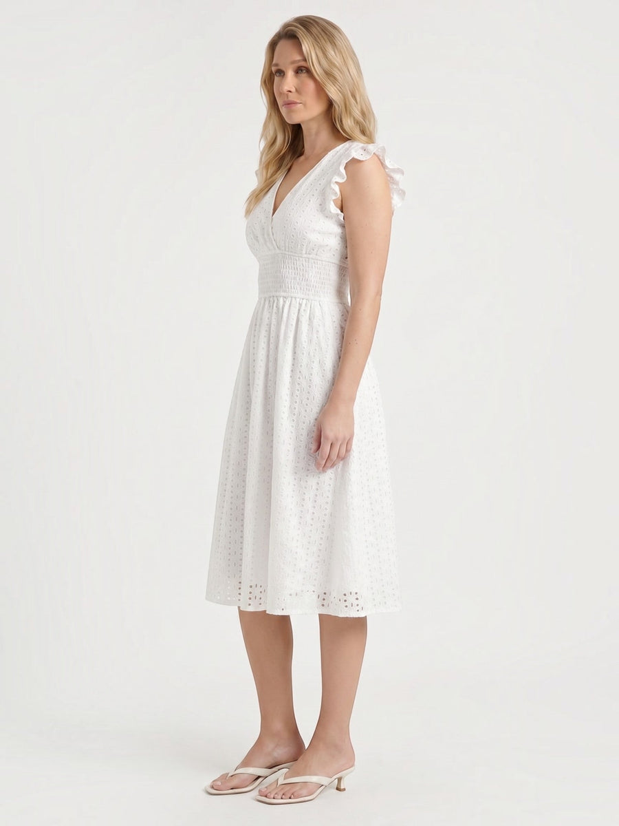 Florence Broderie Anglaise Ruffle Strap Midi Dress