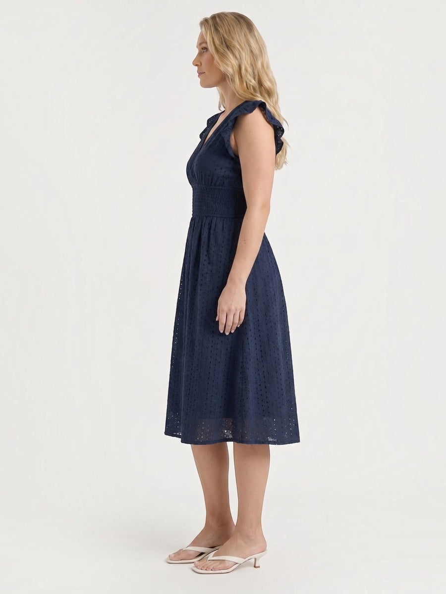 Florence Broderie Anglaise Ruffle Strap Midi Dress