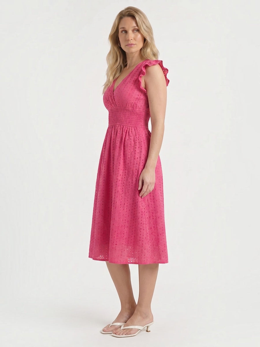 Florence Broderie Anglaise Ruffle Strap Midi Dress