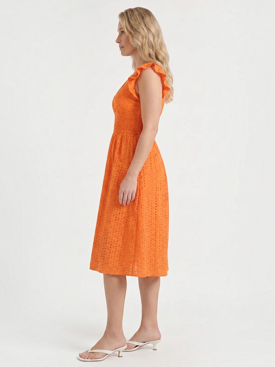 Florence Broderie Anglaise Ruffle Strap Midi Dress