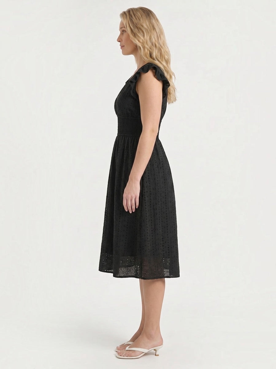 Florence Broderie Anglaise Ruffle Strap Midi Dress