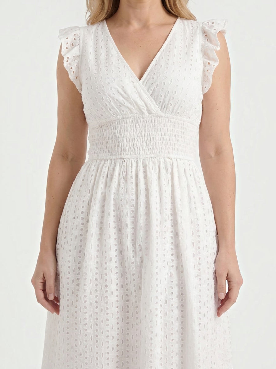 Florence Broderie Anglaise Ruffle Strap Midi Dress