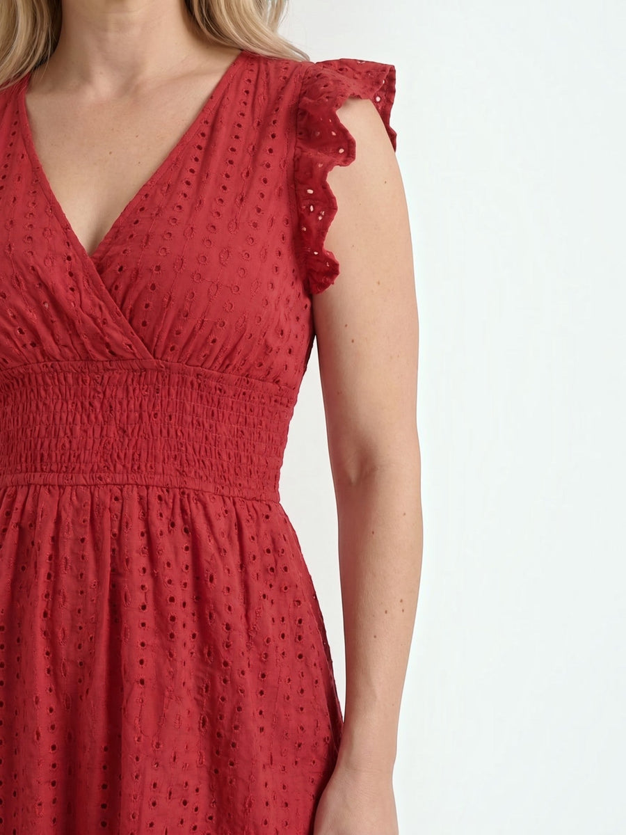 Florence Broderie Anglaise Ruffle Strap Midi Dress