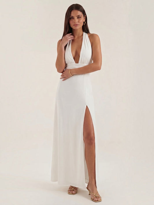 Anya Plunge Halter Neck Maxi Dress with Slit