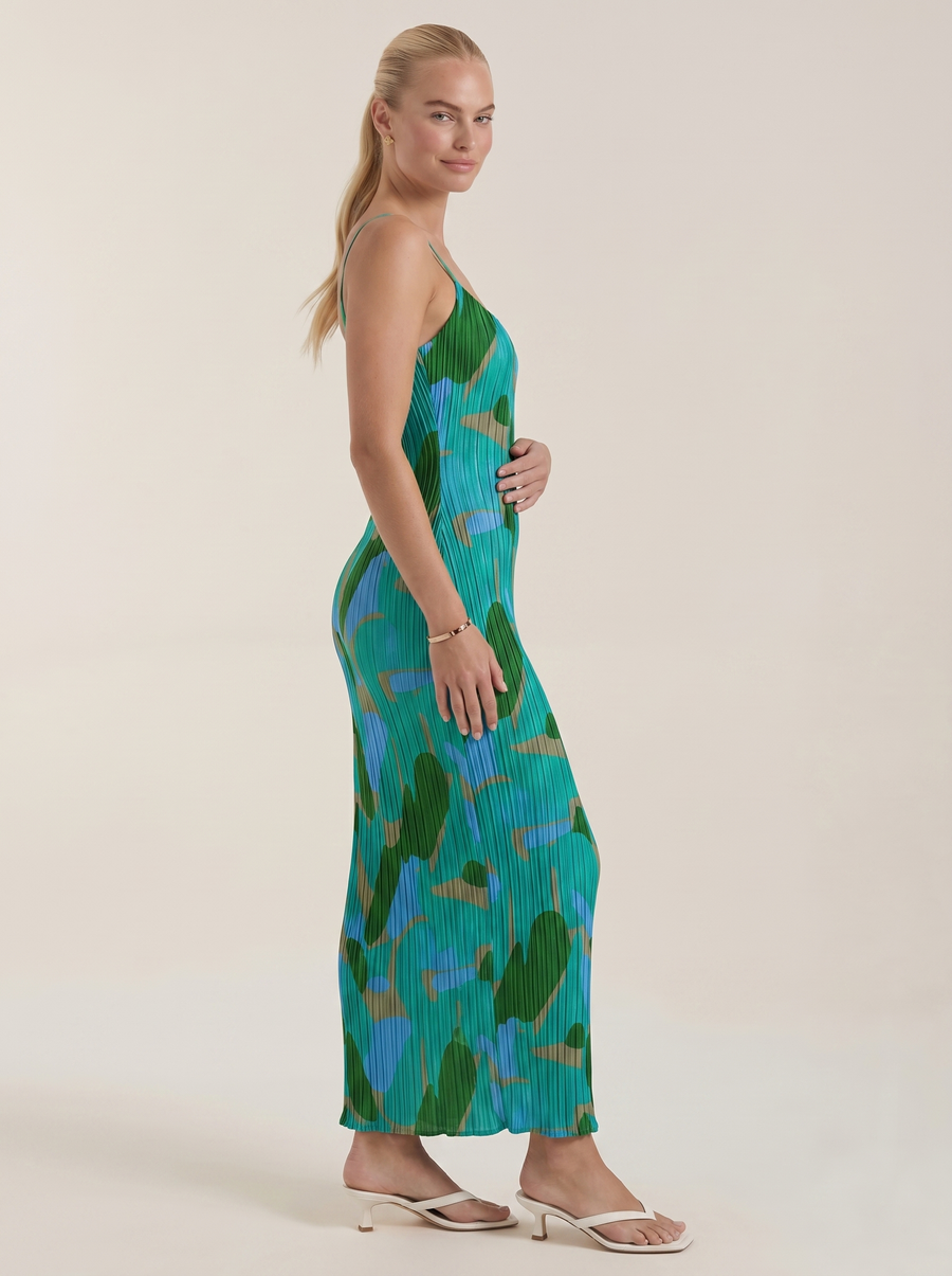 Henrietta Pleated Spaghetti Strap Maxi Dress