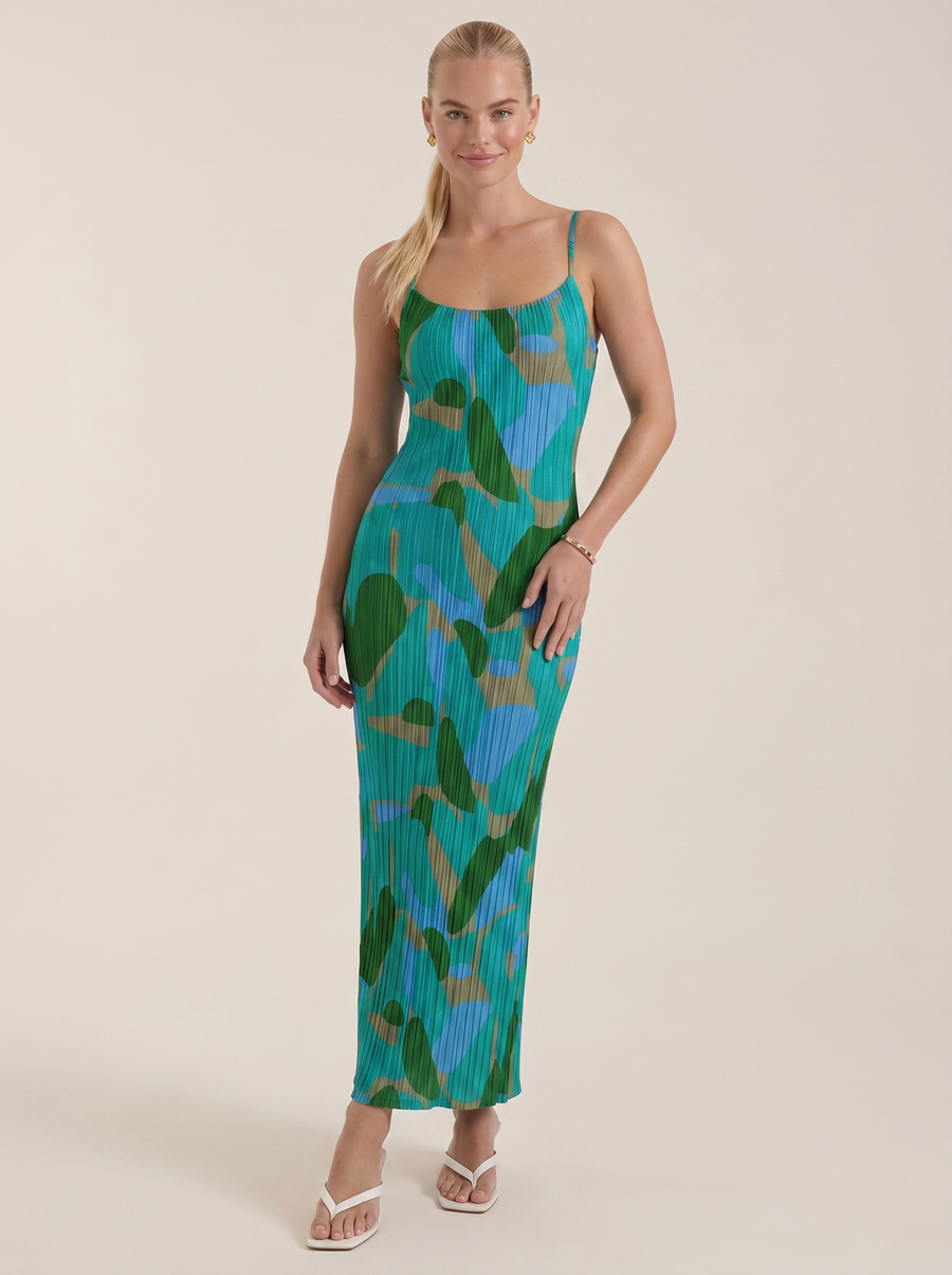 Henrietta Pleated Spaghetti Strap Maxi Dress