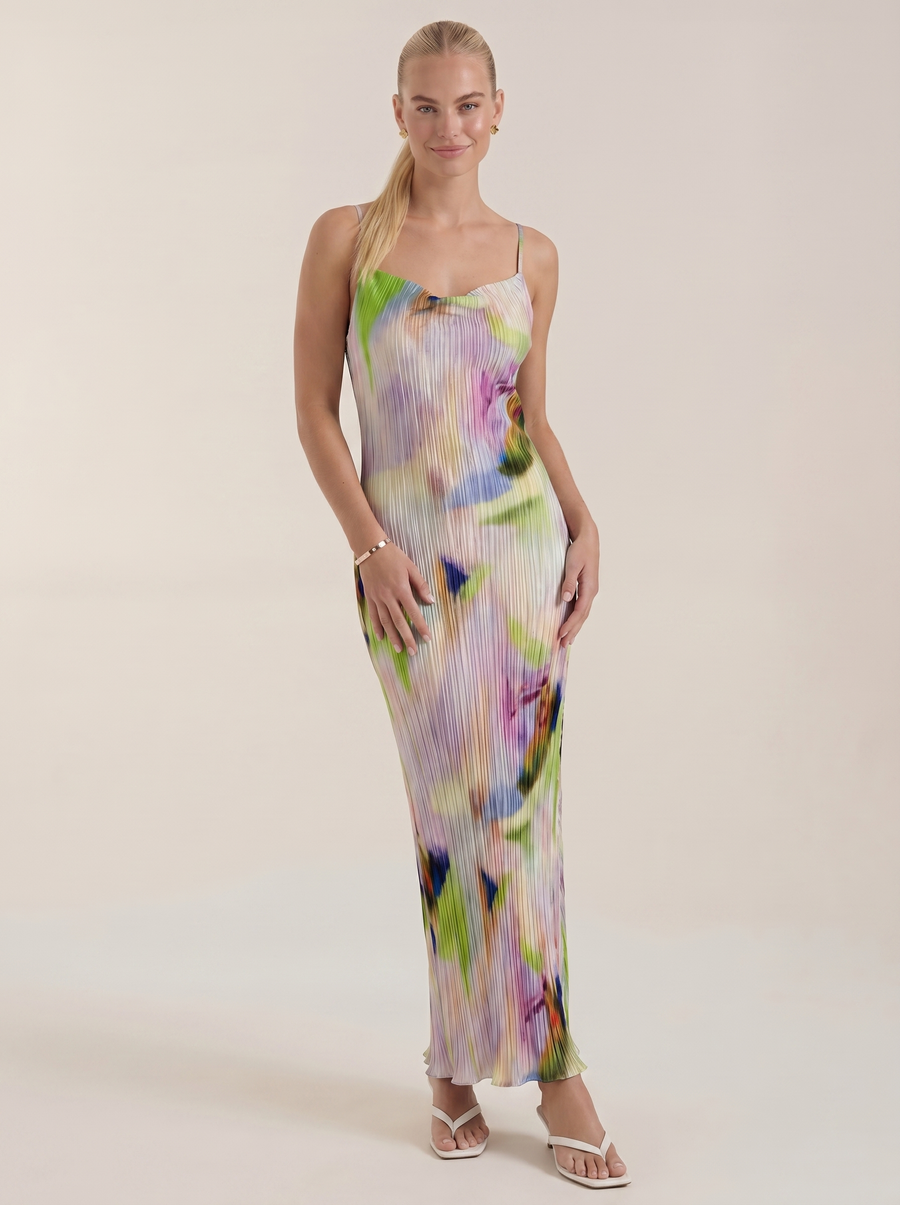 Henrietta Pleated Spaghetti Strap Maxi Dress