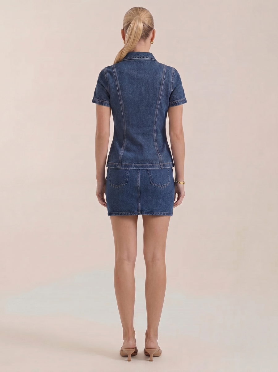 Gracie Short Sleeve Denim Look Shirt