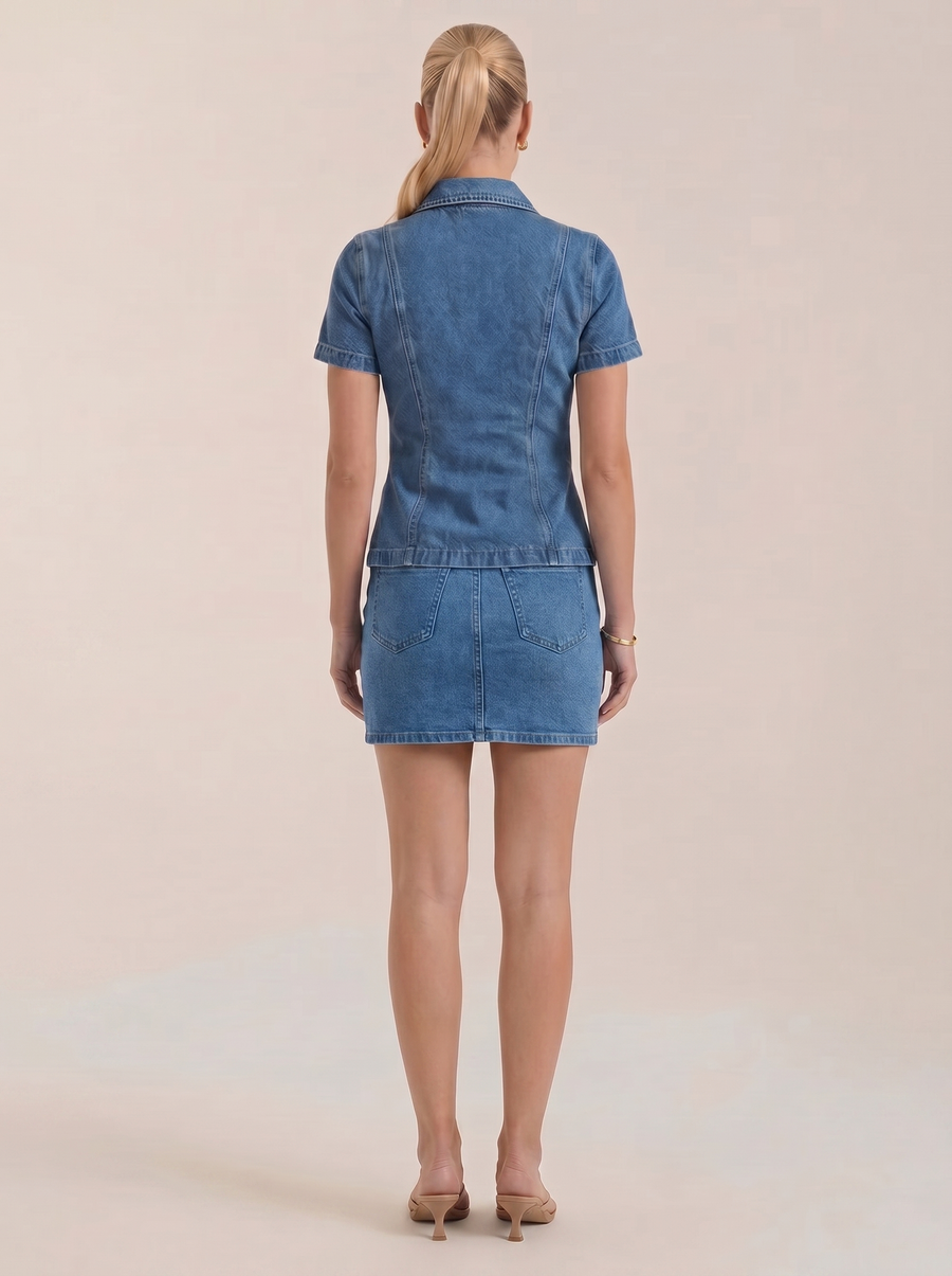 Gracie Short Sleeve Denim Look Shirt