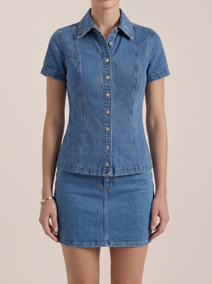 Gracie Short Sleeve Denim Look Shirt