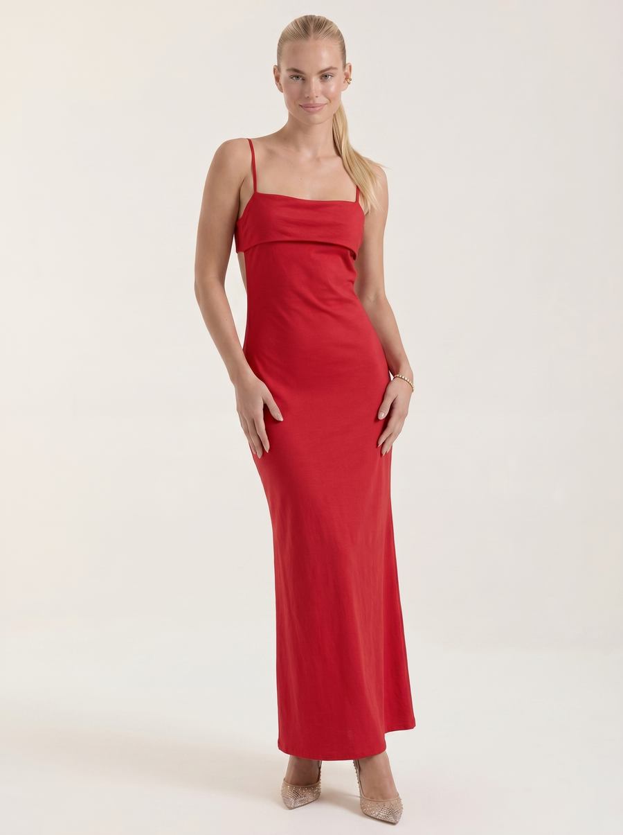 Dale Folded Straight Neck Slip Maxi Dress