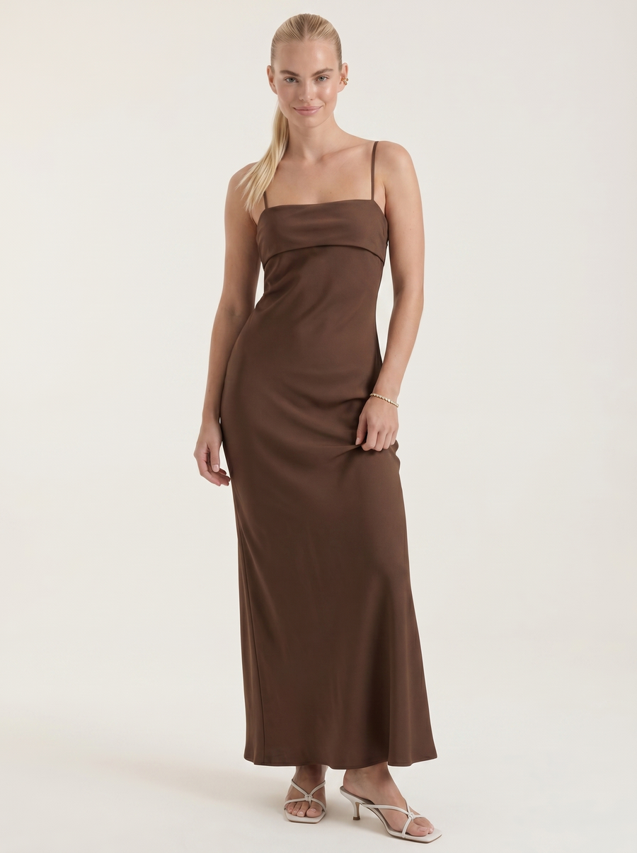 Dale Folded Straight Neck Slip Maxi Dress