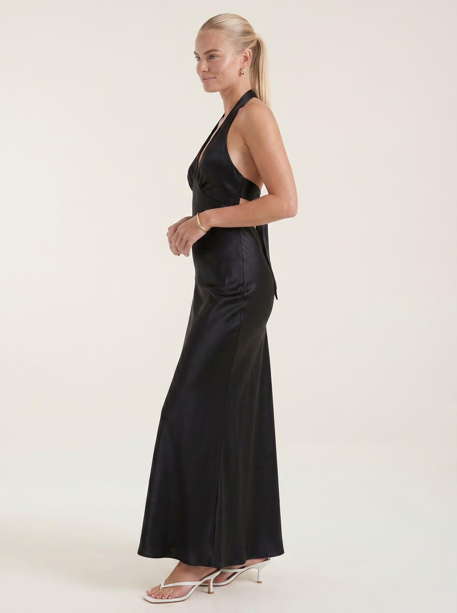 Essie Shimmer Halter Neck Open Back Maxi Dress