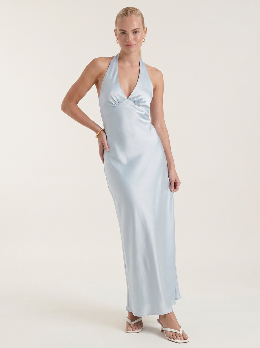 Essie Shimmer Halter Neck Open Back Maxi Dress