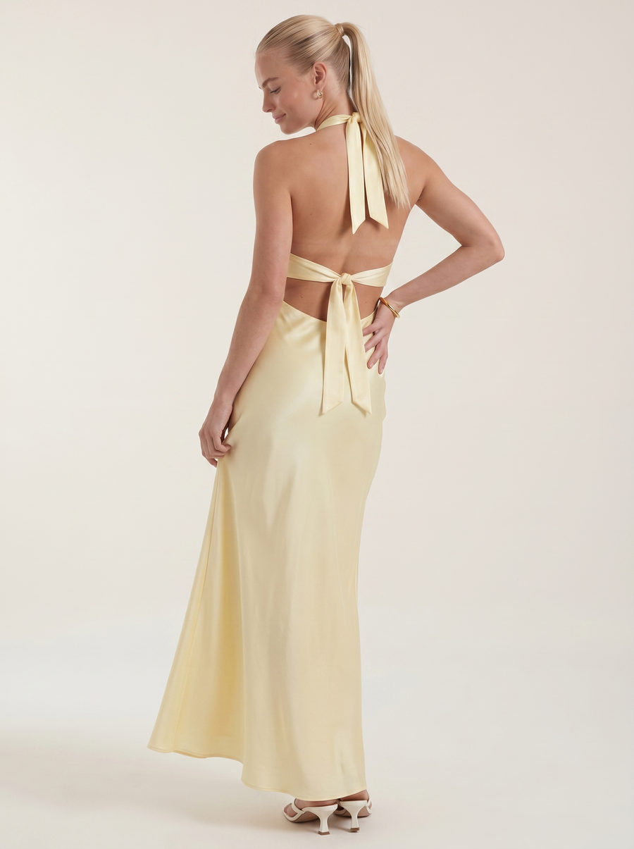 Essie Shimmer Halter Neck Open Back Maxi Dress