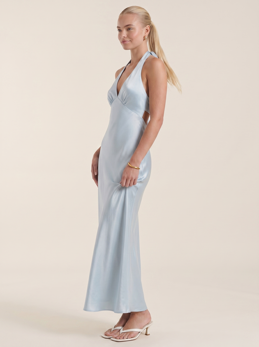 Essie Shimmer Halter Neck Open Back Maxi Dress