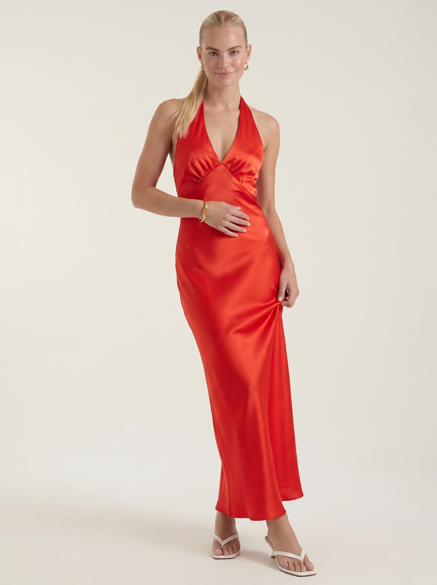 Essie Shimmer Halter Neck Open Back Maxi Dress