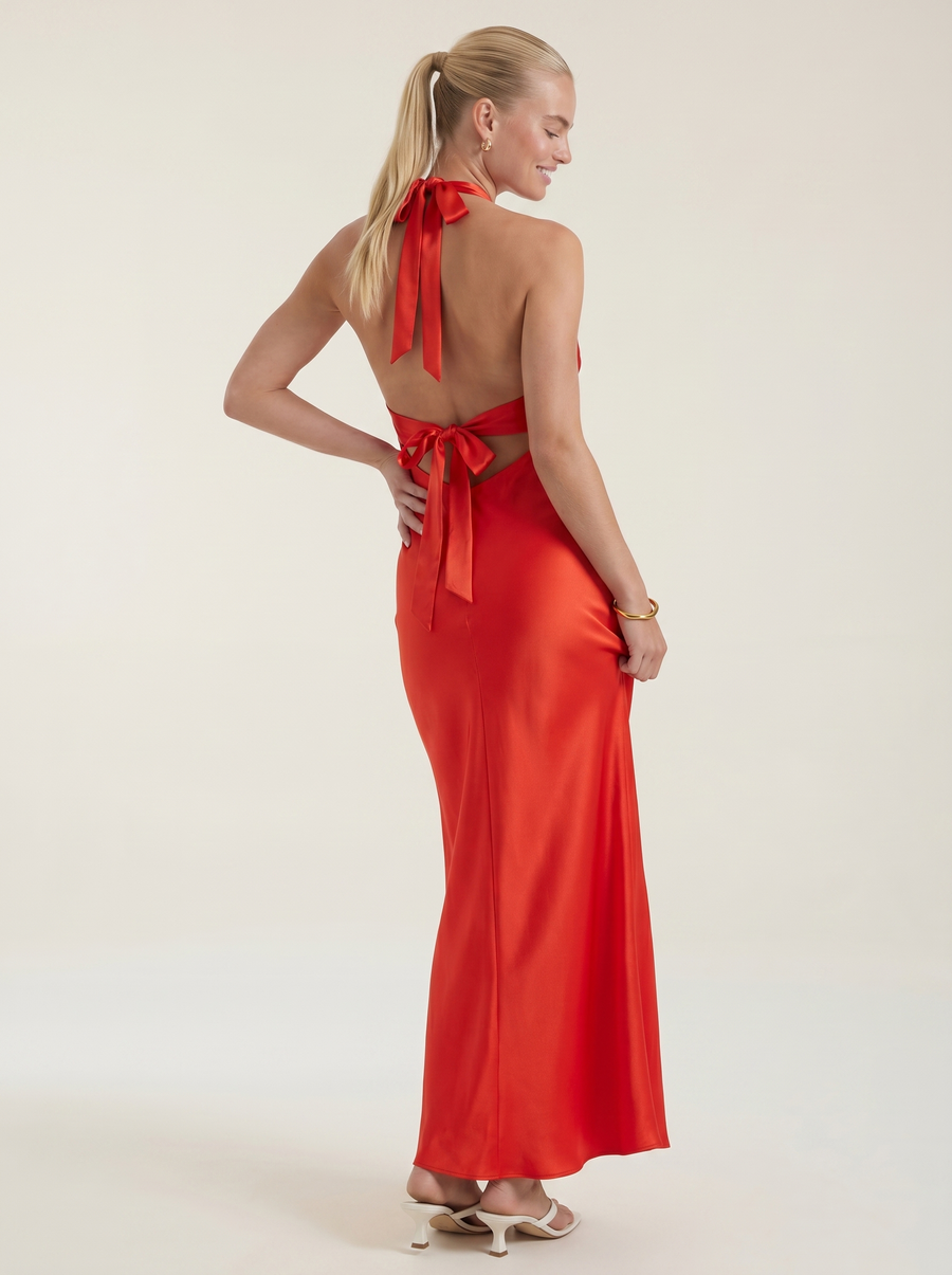 Essie Shimmer Halter Neck Open Back Maxi Dress