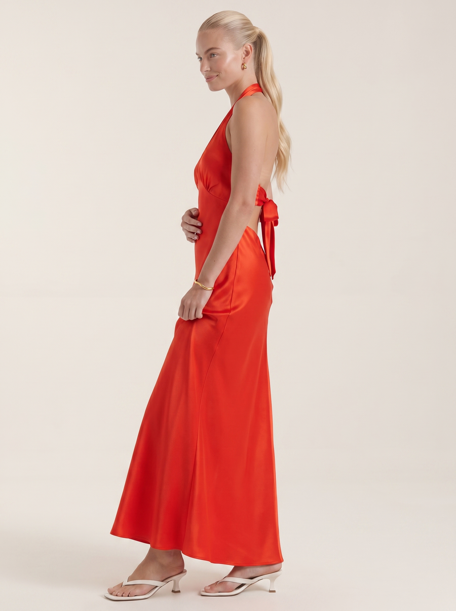 Essie Shimmer Halter Neck Open Back Maxi Dress