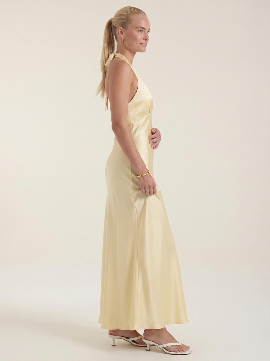 Essie Shimmer Halter Neck Open Back Maxi Dress