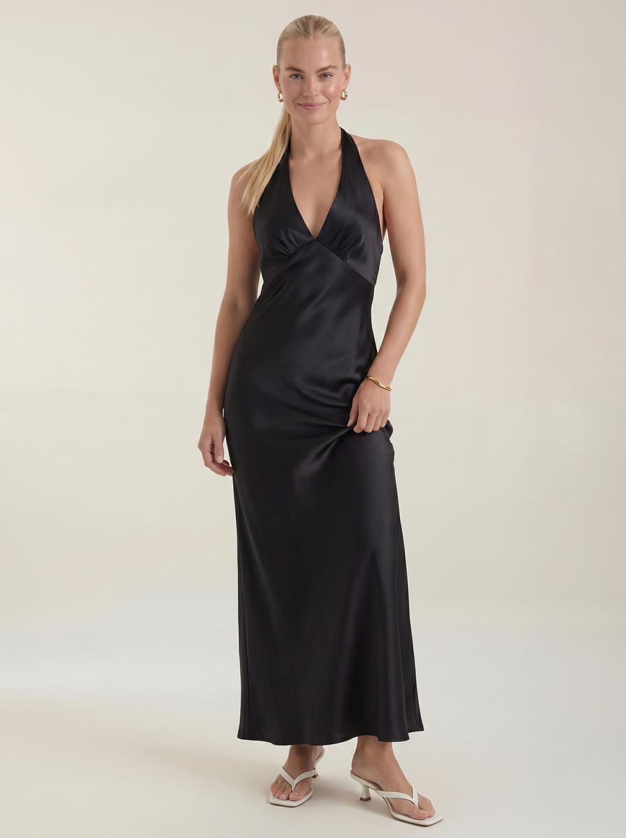 Essie Shimmer Halter Neck Open Back Maxi Dress
