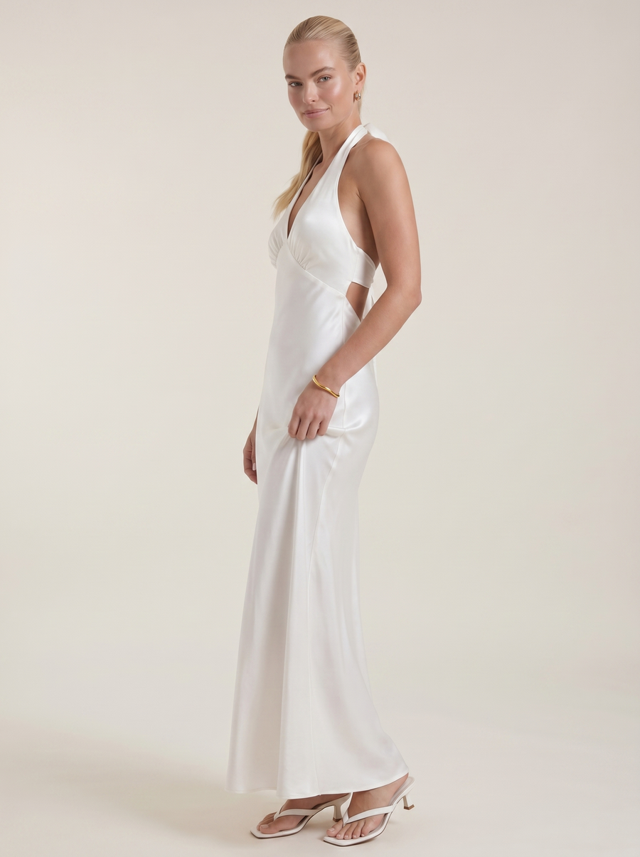 Essie Shimmer Halter Neck Open Back Maxi Dress