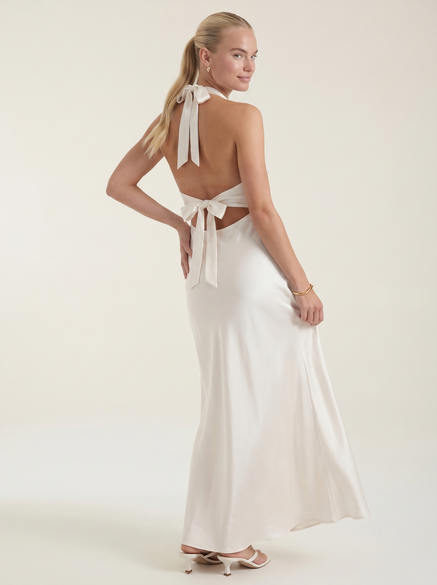 Essie Shimmer Halter Neck Open Back Maxi Dress