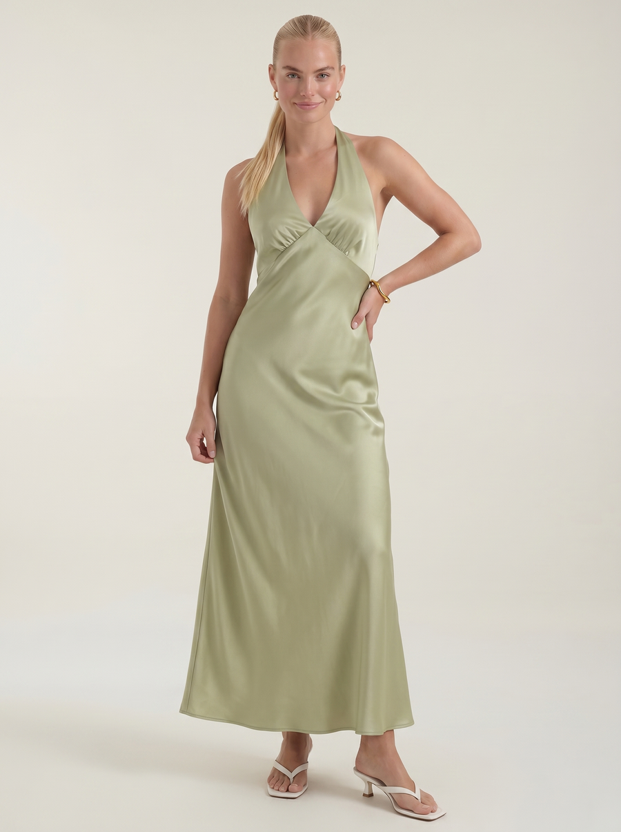 Essie Shimmer Halter Neck Open Back Maxi Dress