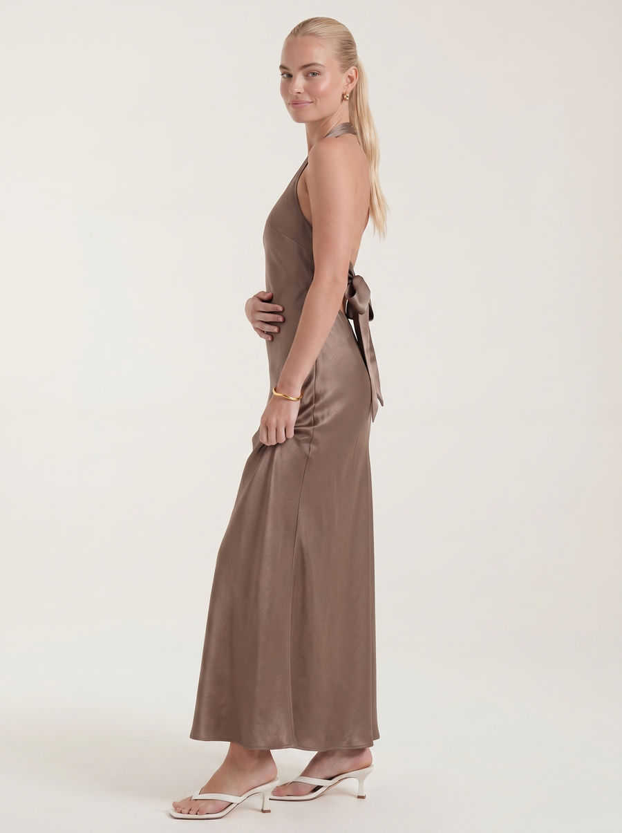 Essie Shimmer Halter Neck Open Back Maxi Dress