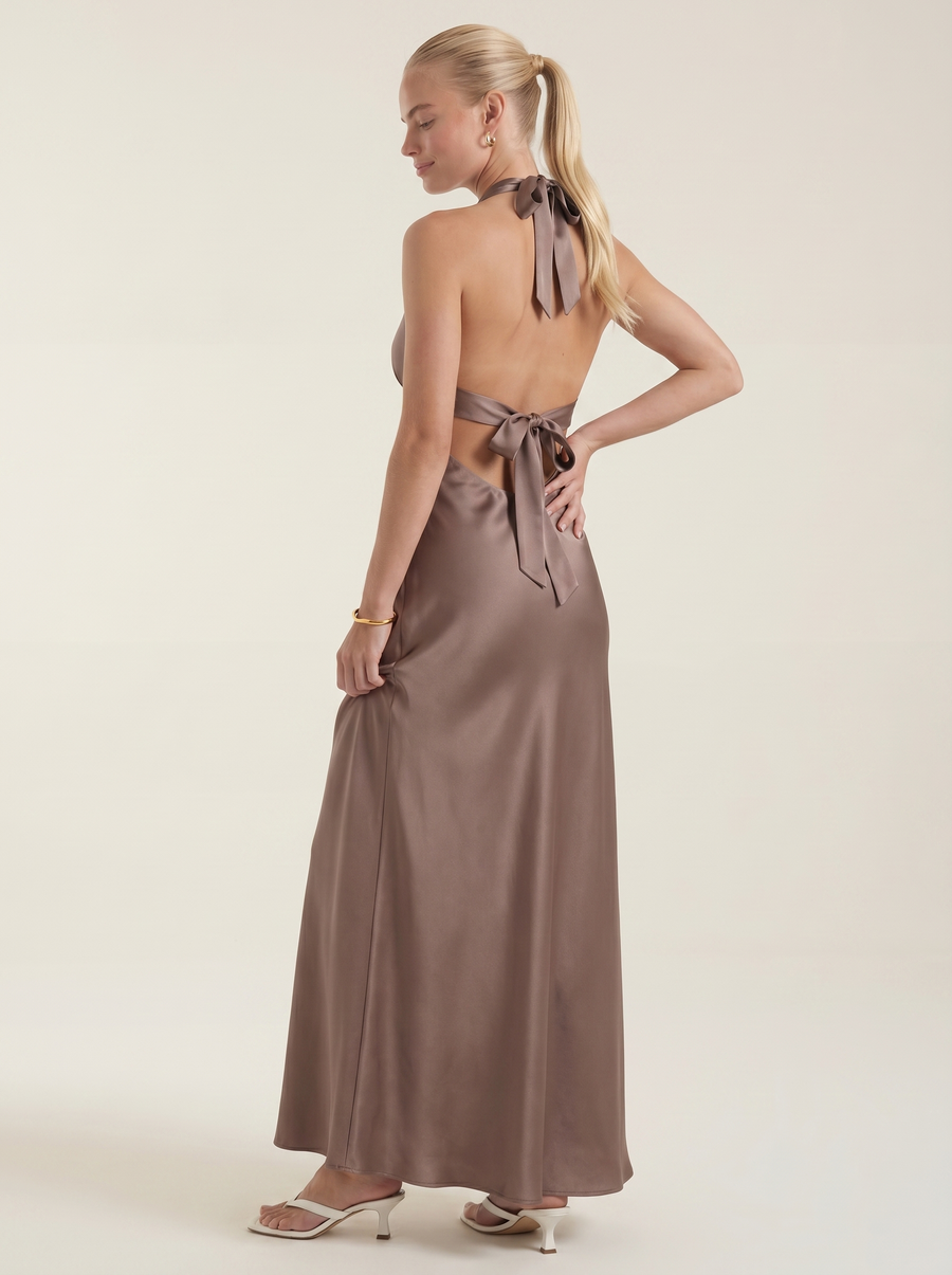 Essie Shimmer Halter Neck Open Back Maxi Dress