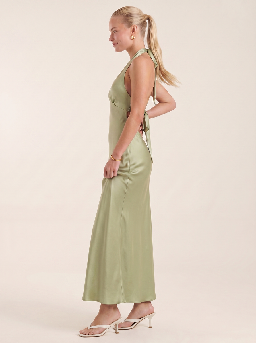Essie Shimmer Halter Neck Open Back Maxi Dress