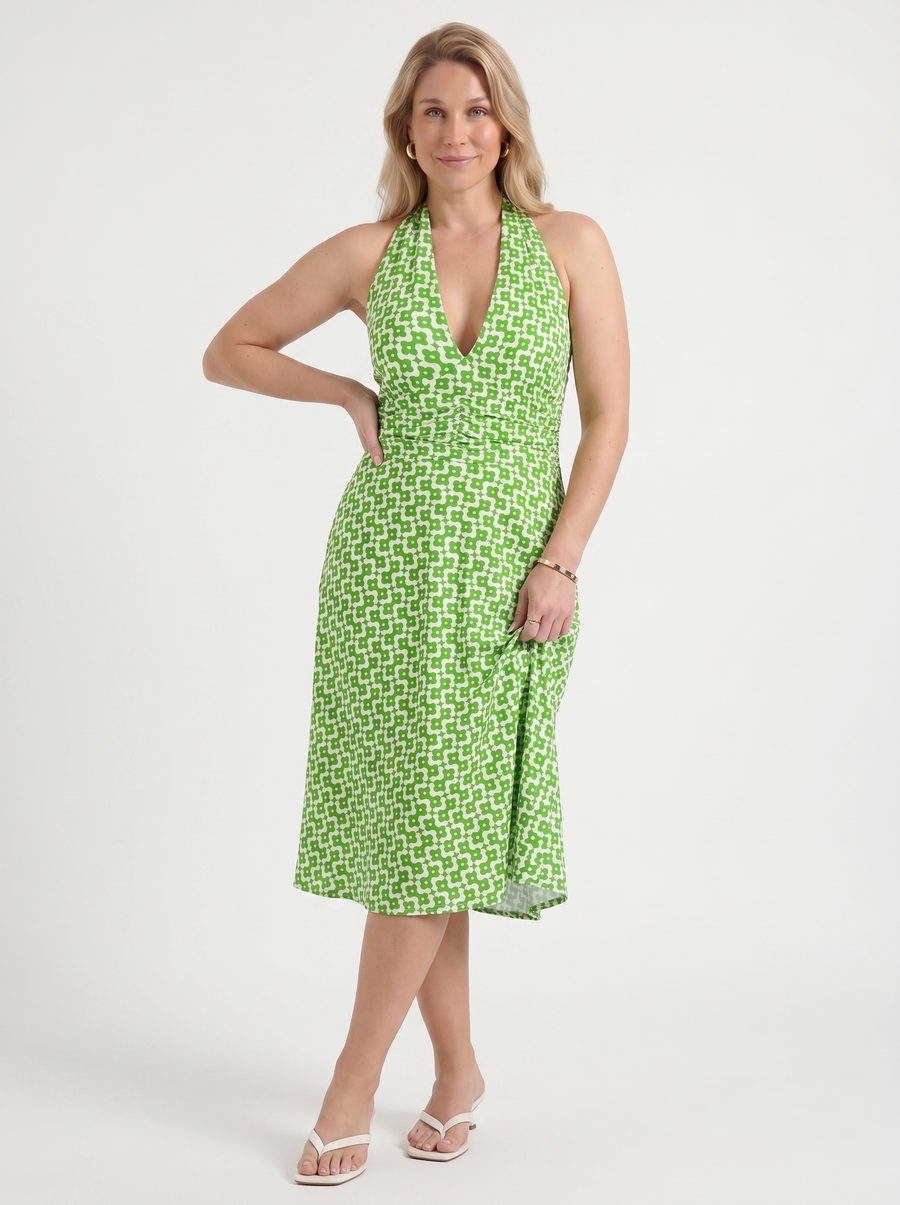 Astrid Floral Halter Neck Wrap Midi Dress