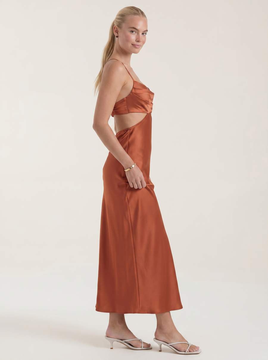 Mira Satin Cut Out Cowl Neck Maxi Dress