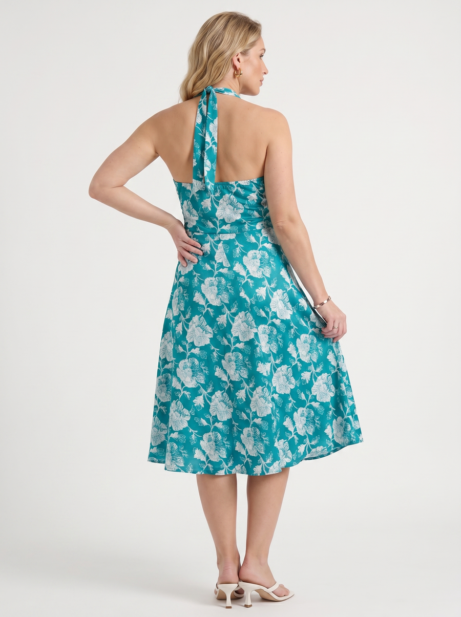 Astrid Floral Halter Neck Wrap Midi Dress