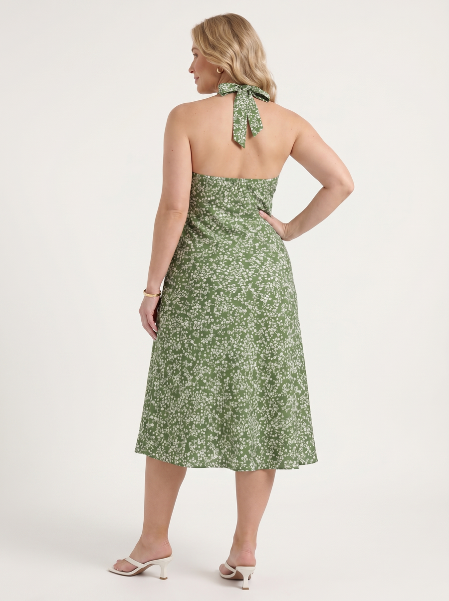Astrid Floral Halter Neck Wrap Midi Dress