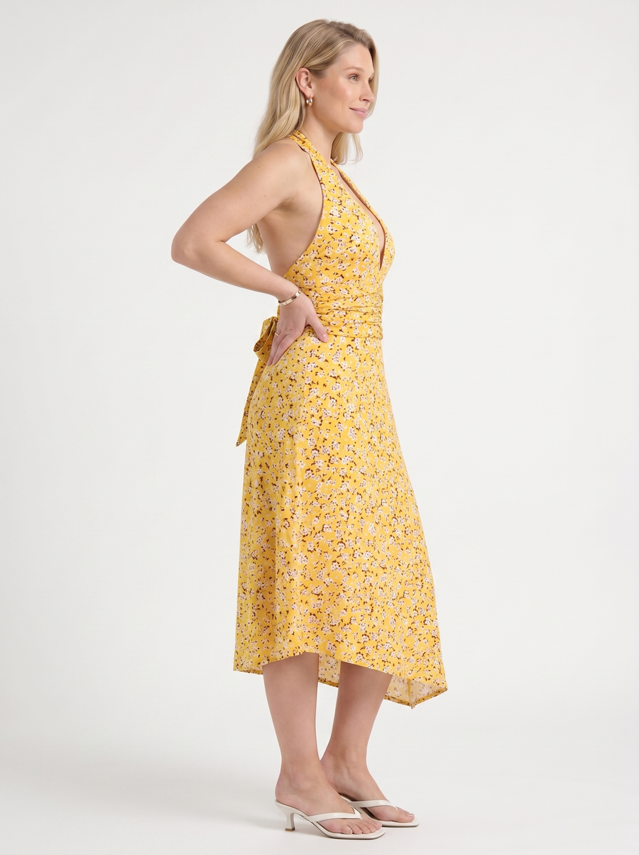Astrid Floral Halter Neck Wrap Midi Dress