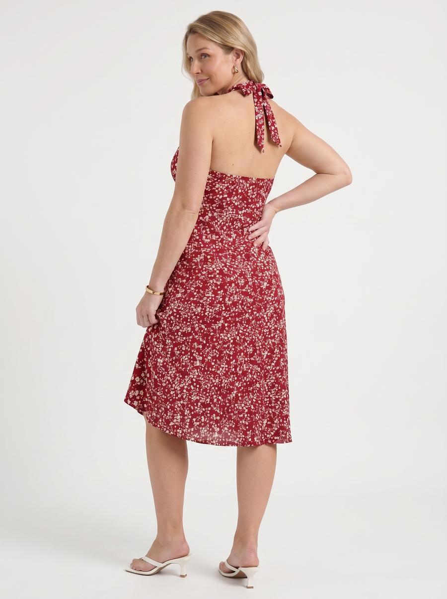Astrid Floral Halter Neck Wrap Midi Dress