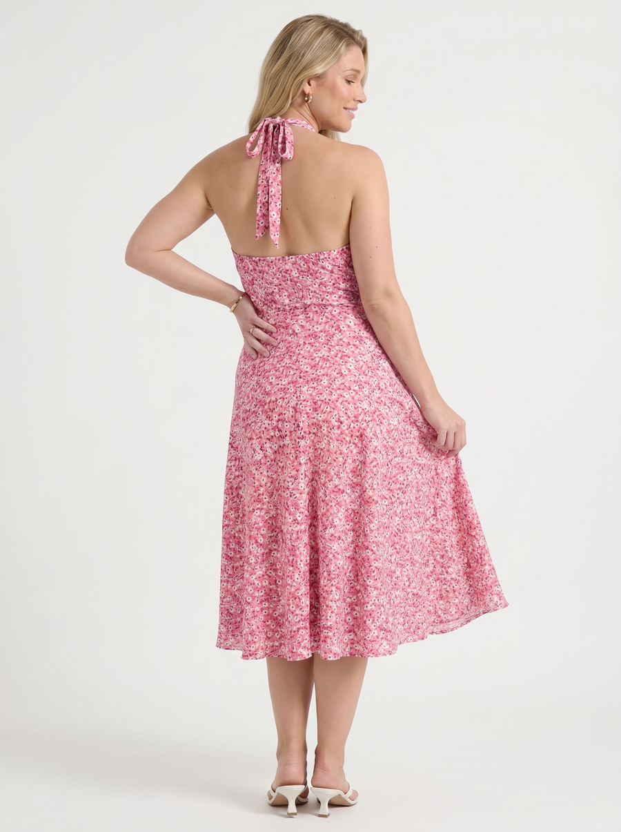 Astrid Floral Halter Neck Wrap Midi Dress