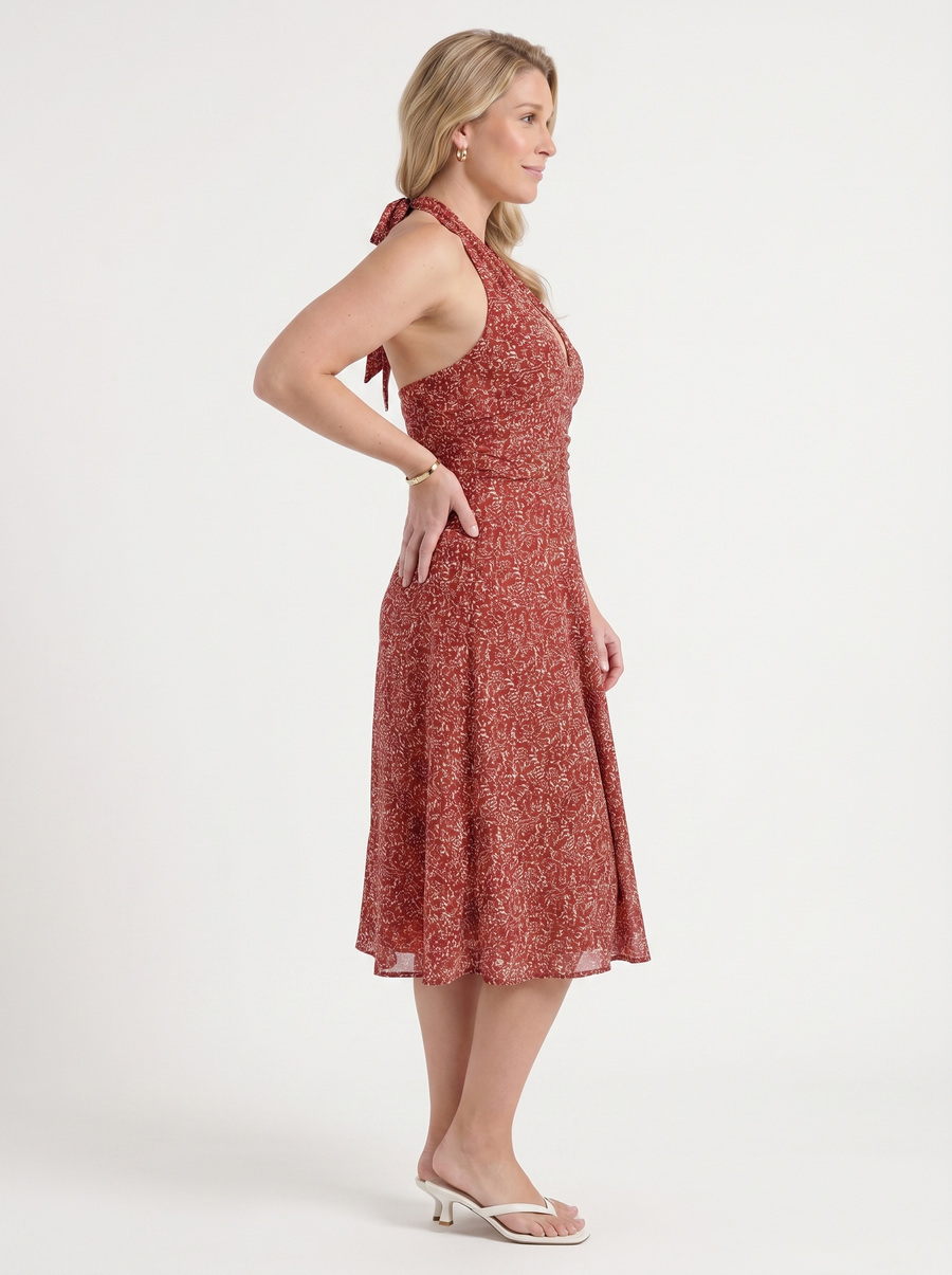 Astrid Floral Halter Neck Wrap Midi Dress