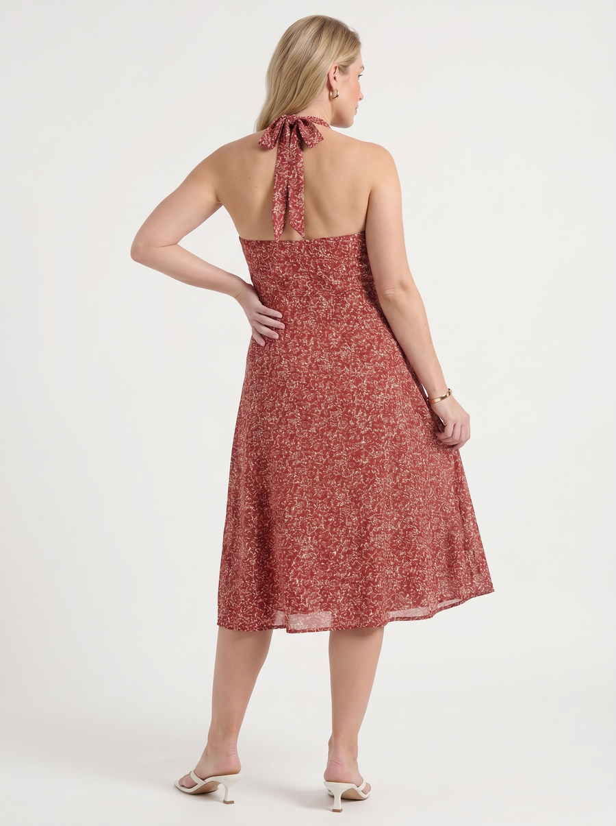 Astrid Floral Halter Neck Wrap Midi Dress