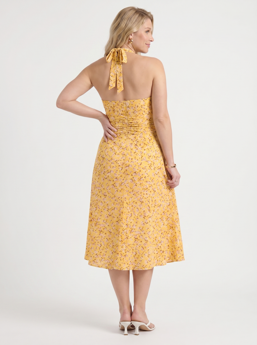 Astrid Floral Halter Neck Wrap Midi Dress
