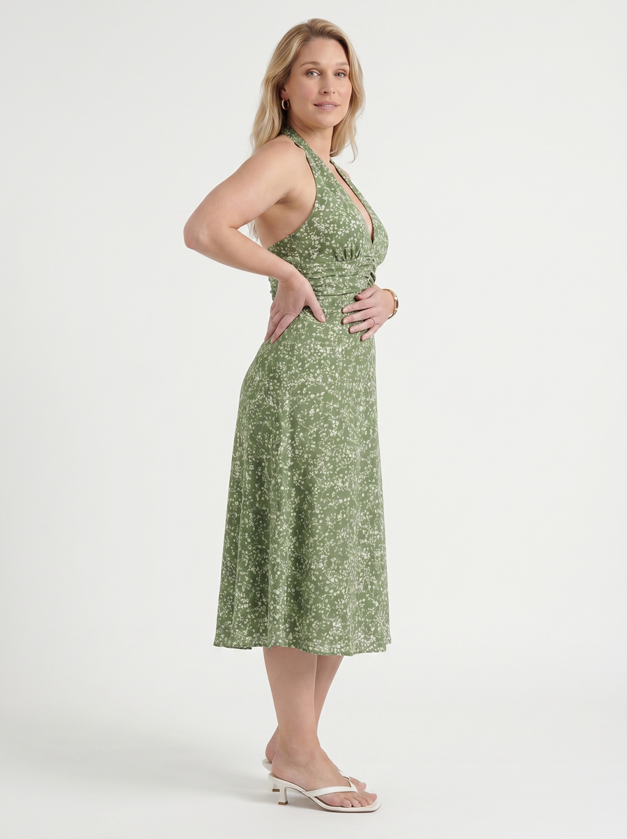 Astrid Floral Halter Neck Wrap Midi Dress