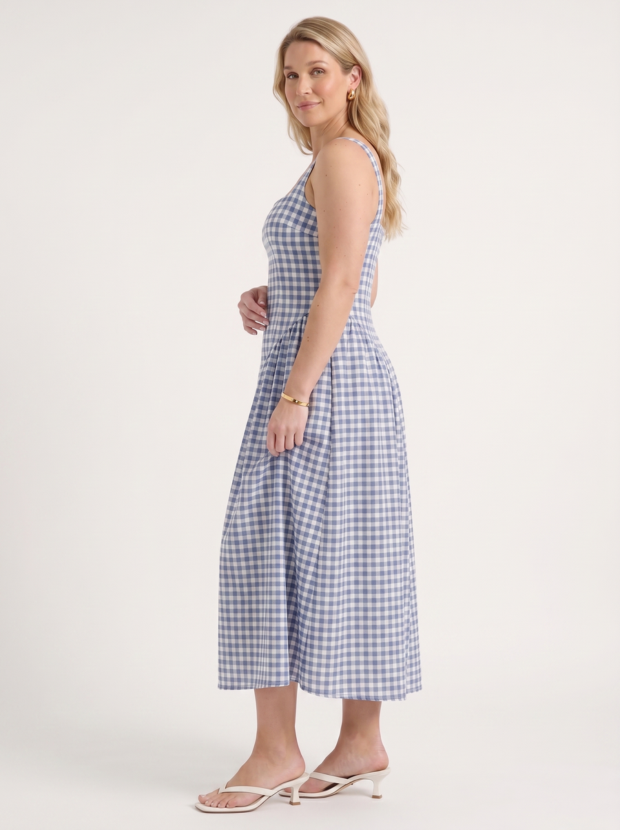 Cleo Check Pleated Skirt Midi Dress